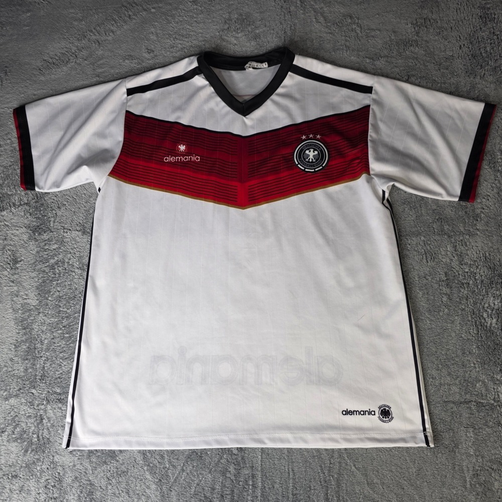 Calderon Sport Mens XL Germany Soccer Jersey White Alemania Chevron V-Neck Shirt